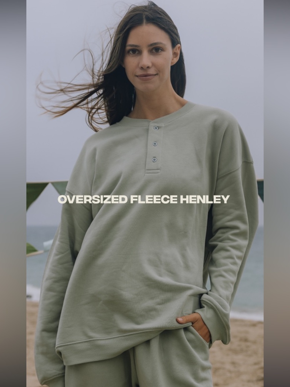 Daily Drills Oversized Fleece Henley — harbor